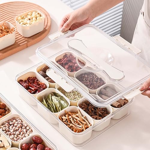 Image of SILIVO Snackle Box Container - 9 Compartment Portable Divided Serving Tray with Lid and Handle,Clear Snack Organizer for Candy, Fruits, Nuts, Snacks - Perfect for Party, Travel and Entertaining