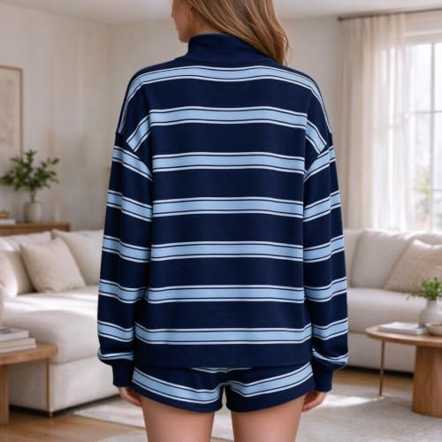 Fall 2 Piece Sets for Women Trendy Mock Neck Sweatshirt Sweat Shorts Outfit - image 3
