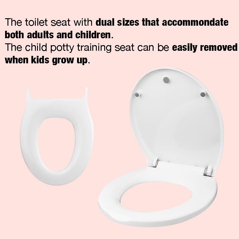 PandaEar Toilet Seat with Build-In Toddler Potty Training Seat, Elongated Toilet Seat with Splash Guard for Toddler Training, Easy to Install & Slow Close
