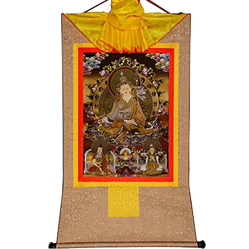 Art Thangka des Trois Maîtres, tapisserie bouddhiste haut de gamme imprimée à chaud beige