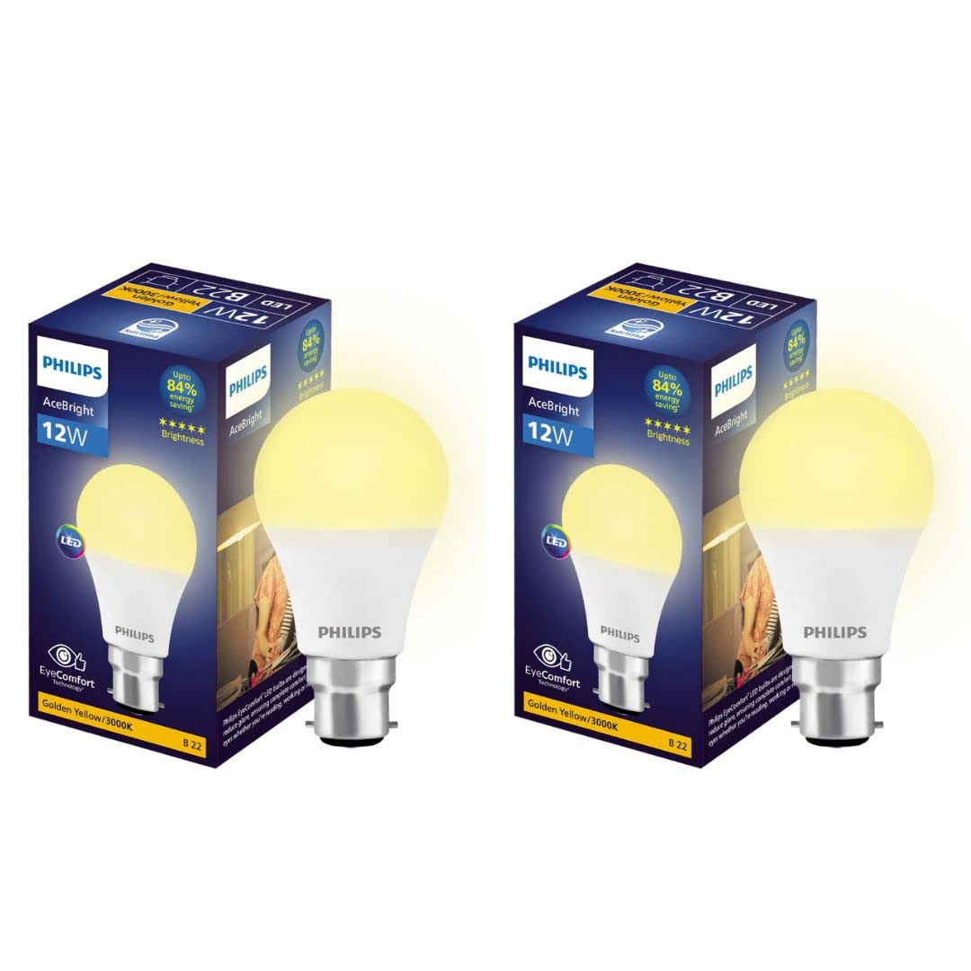 PHILIPS 12-watt LED Bulb |AceBright High Wattage LED Bulb|Base: B22 Light Bulb for Home | Warm White, Pack of 2-image-8