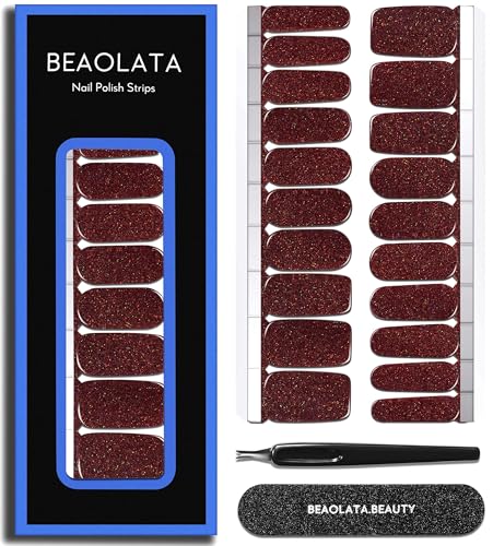 Beaolata Nail Polish Strips Long Lasting, 20Pcs Wraps, Easy Apply& Remove Salon Quality Gel Nail Stickers (Melting Brown)