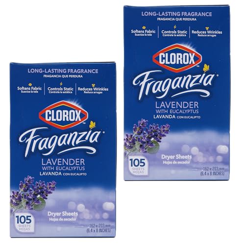 Clorox Fraganzia Dryer Sheets, Lavender Eucalyptus Scent, 105 Count, 2-Pk - image 1