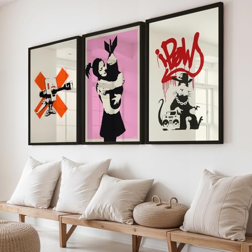 Image of NoWorries Urban Street Art Wall Painting Set | Modern Graffiti & Abstract Posters | Aesthetic Art Decor Premium 300 GSM Paper Print | Synthetic Wooden Frame Wall Decor for Living Room, Bedroom & Office (Pattern-illustration) (Set of 3) (BLACK, ART-1, 13X19INCHES)
