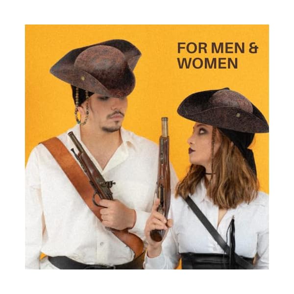 4e's novelty brown faux leather pirate hat for adult men women kids tricorn hat for halloween pirate costume accessories - image 3