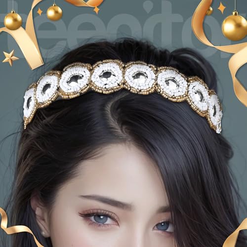 Teenitor 5pcs Hairbands for Women, 5 Rhinestone Beaded Headbands, Head Bands for Women's Hair Fashionable Handmade Crystal Beaded Elastic hairbands, 20-26.8"(51-68cm), 1 Count (Pack of 5), HAIRBAND - Image 3