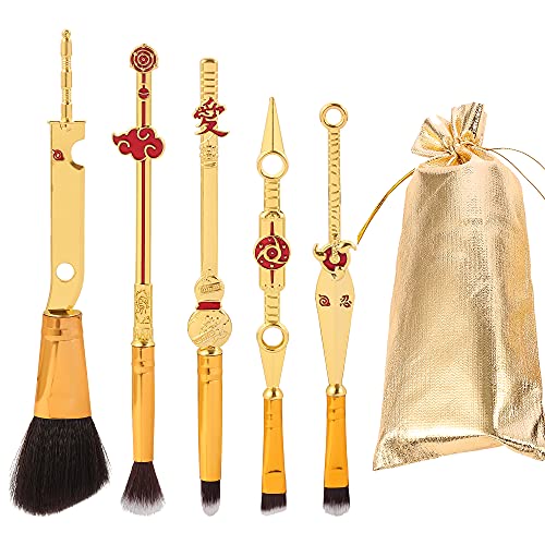 Professional Makeup Brushes Set - 5pcs Cosmetic Anime Peripheral Okuno Cosplay Gift Makeup Brush Set For Women (Naruto - shinning gold)