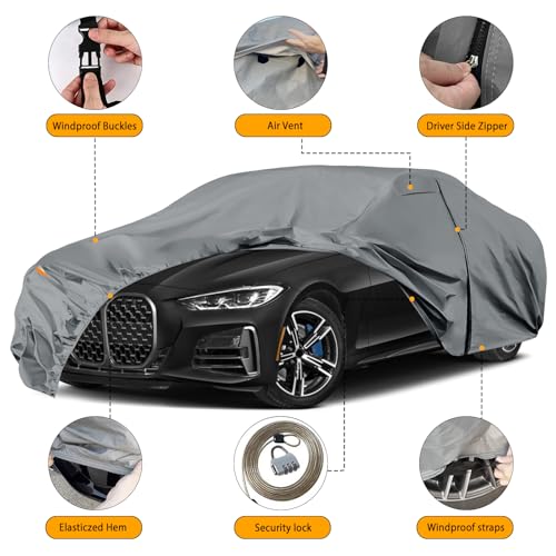 Image of Waterproof Premium Car Covers Replace for 2014-2025 BMW 4 Series, 10 Layers Heavy Duty All Weather Car Cover with Zipper Door, Windproof Bands for Snow Rain Dust Protection