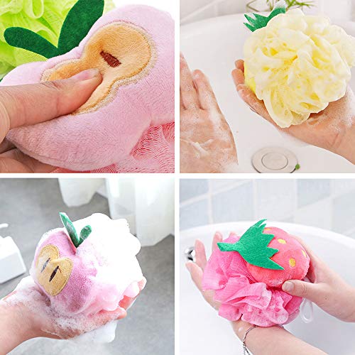 Kaxich 5 Stück Badeschwamm Badeknäuel Fruchtform Seifschwamm Duschschwamm Massageschwamm für Kinder und Erwachsene