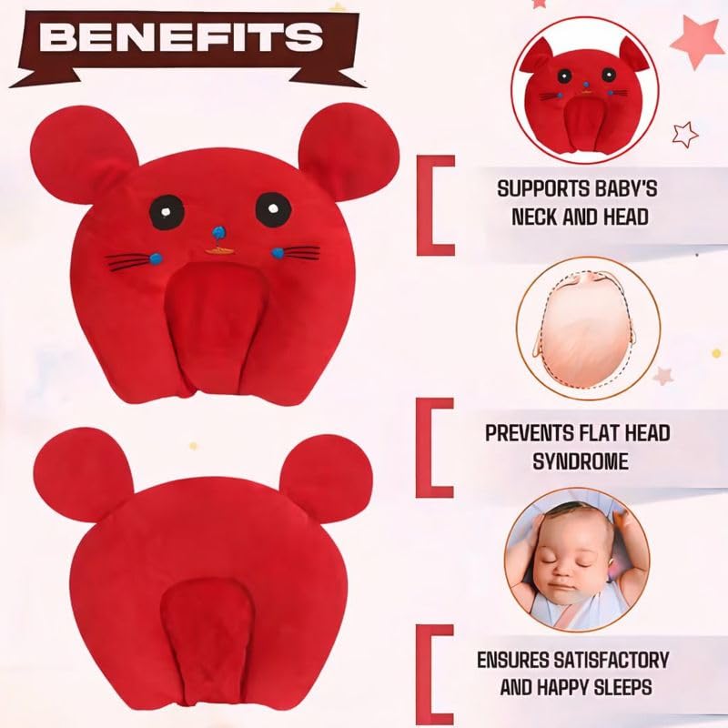 Image of Baby Pillow Combo Set for Newborns & Infants | Toddler Pillow Head Support Cushions with Plush Side Rollers for 0-12 Months