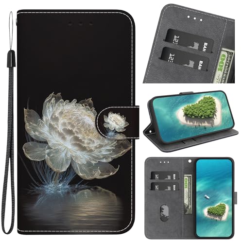 YKTO Libro para Nokia 1.4 Funda Carcasa con Tapa de Cuero Piel Wallet Flip Cover con Kickstand, Hebilla Magnetica,Ranuras para Tarjetas para Nokia 1.4，Flores Blancas resplandecientes