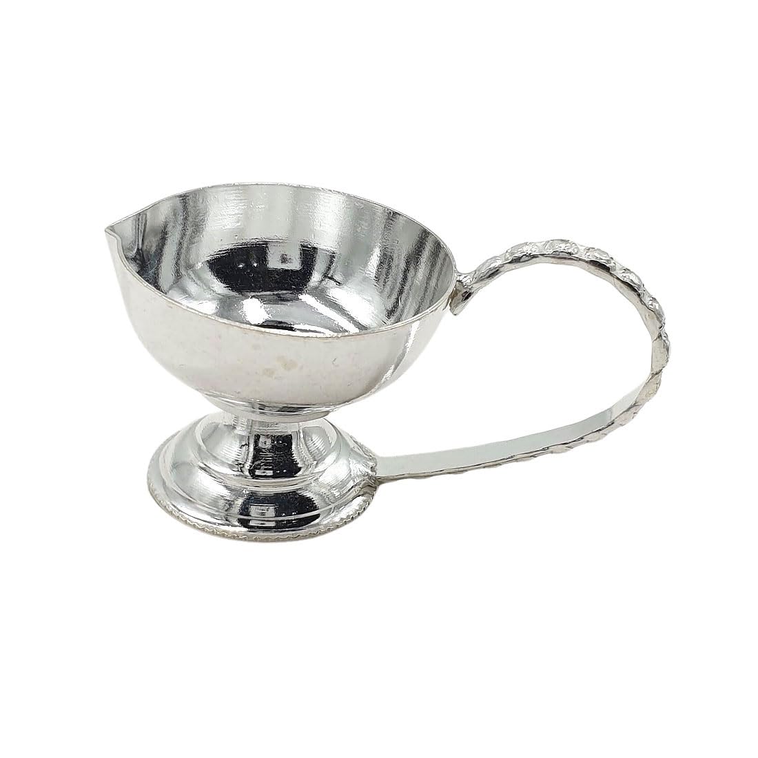 Sahiba Gems Designer Silver Deepak with Handle Diya Chandi Diya Puja Item for Daily use Purpose (Silver 10.500 Grams)