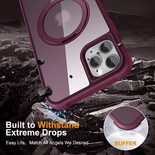Image of Compatible with iPhone 11 Pro Max Case with Stand 6.5 inch,Wine Red | Matte Translucent Phone Case for iPhone 11 Pro Max,360 Magnetic Ring Stand,Compatible Mag-Safe,Military Grade Protection