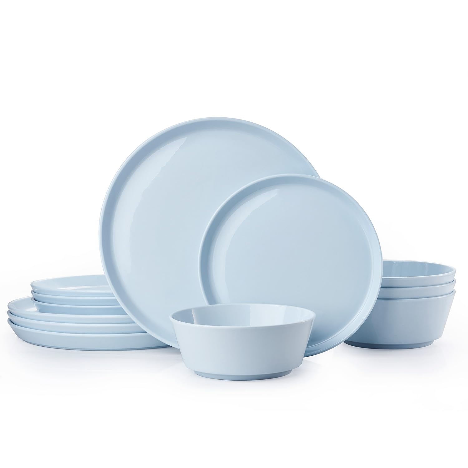 KINGSTONE 12-Piece Bone China Dinnerware Sets, Sky Blue