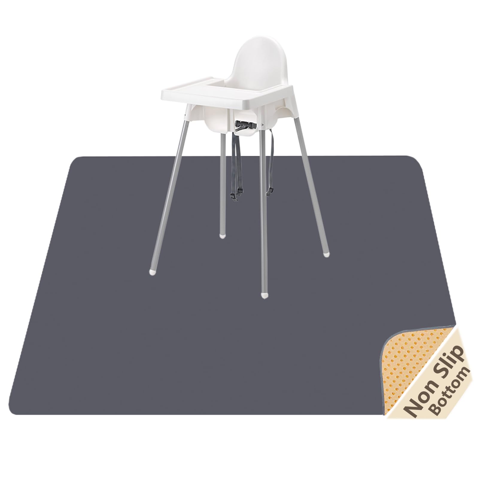 Splash Mat for Under High Chair/Arts/Crafts, WOMUMON 51" Washable Splat Mat Waterproof Anti-slip Floor Protector Messy Spill Messy Floor Cover for Pet (Grey)