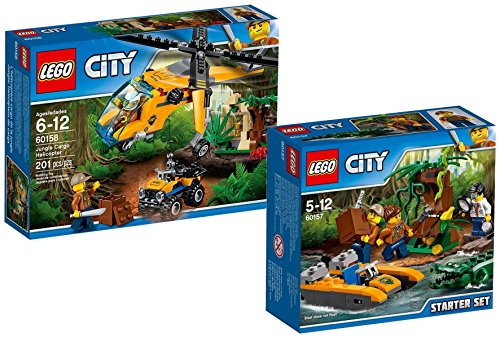 Preisvergleich Produktbild LEGO City 60158 - Dschungel-Frachthubschrauber + LEGO City 60157 - Dschungel-Starter-Set