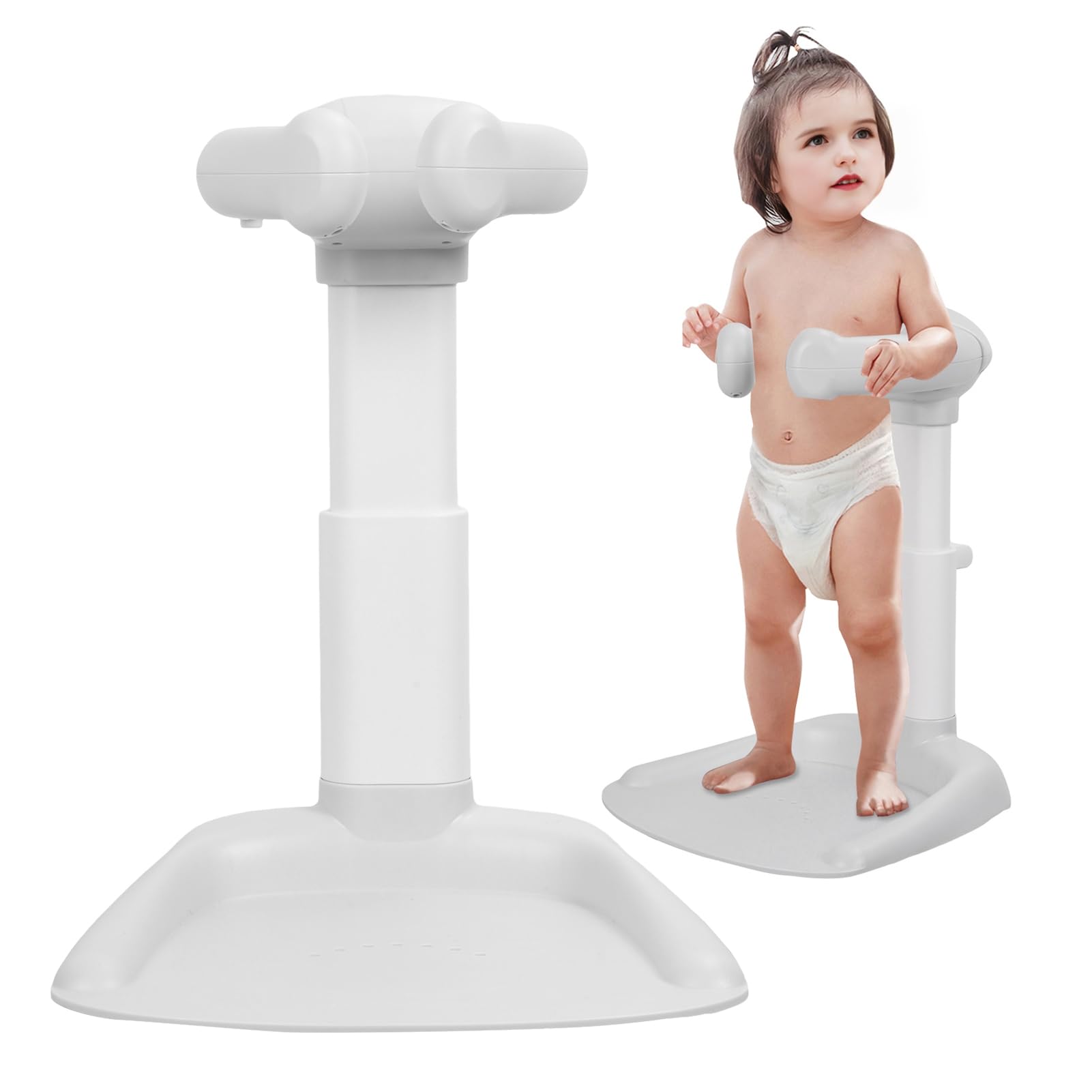 Baby Shower Stand with Armrest Foldable Bath Stand High Stability Adjustable Height Baby Showers Standing Support Toddler Showers