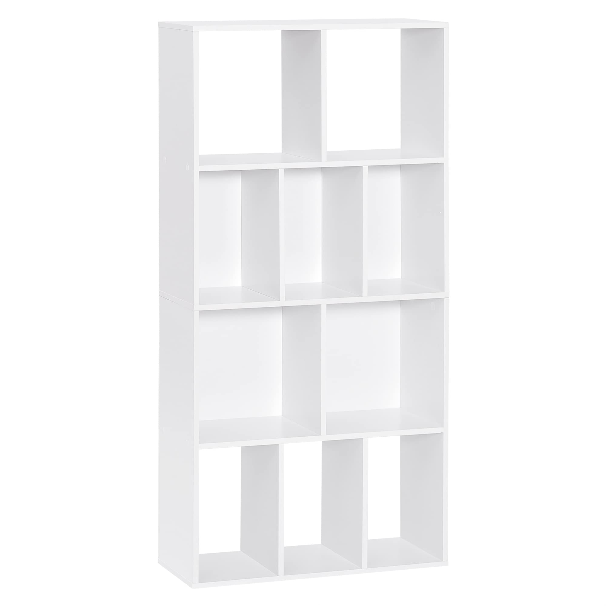 WOLTU Scaffale da Soggiorno a 4 Ripiani, Libreria in Legno Salvaspazio | con 10 Cubi Portaoggetti, Mobile Multiuso Moderno Bianco, per Studio, Camera da Letto, Cucina, Ufficio, 60x20x120 cm