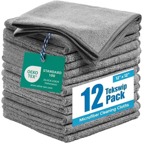 Tekswip Microfiber Cleaning Cloth, Gray, 12 Pack, 12' x 12'