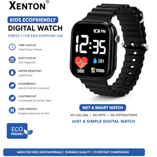 Image of XENTON Kids Digital Watch for Boys & Girls | LED Display Wrist Watch | One Touch Time & Date Display | Adjustable Strap | Lightweight Casual Watch for Kids Boys