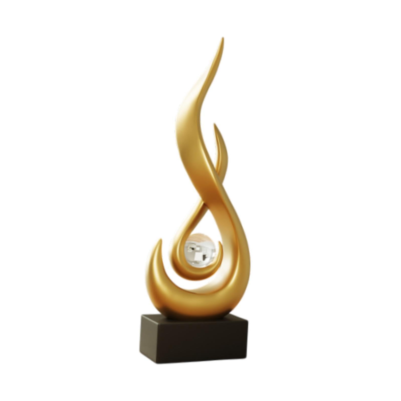 Estatua de Fuego de Resina, Adorno de Mesa, Arte Moderno para Salas de Estar, Oro, Individual