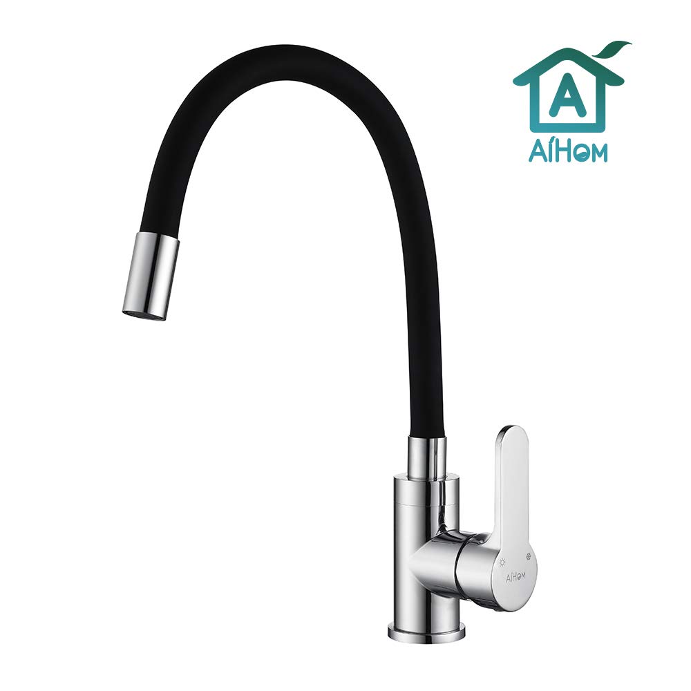 AiHom Black Kitchen Faucet with Flexible Spout, Stainless Steel Kitchen