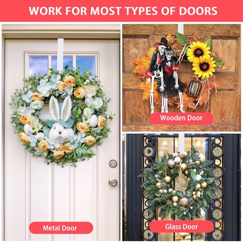 Image of 12 inch Metal Over The Door Wreath Hanger for Front Door - Non-Scratch Door Hook for Hanging Christmas Wreaths, Holiday Decor & Welcome Signs, Durable Wreath Hanger Hooks for Home Decoration, White