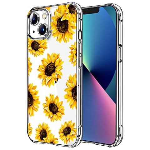 HEYORUN Sunflower Clear Case Compatible for iPhone 13 6.1 Inches 2021, Sunflower Girls and Women Floral Back Case Cover, Yellow Flower Transparent Flexible TPU Bumper Shockproof Protective Case Cover