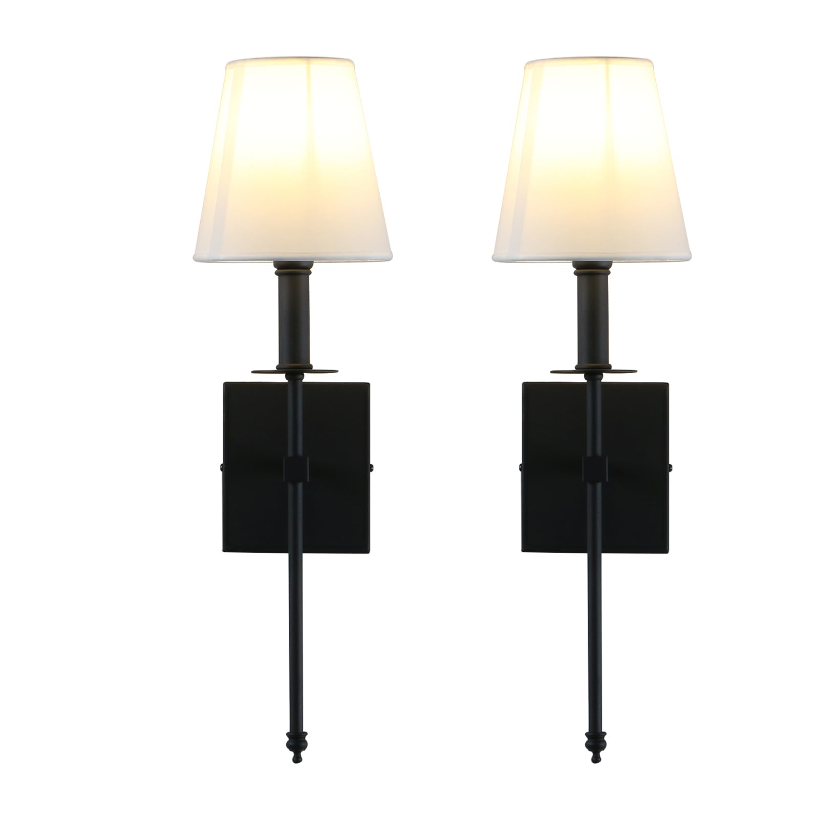 Permo Set of 2 Classic Industrial Wall Sconce with Funnel White Fabric Shade Vintage Vanity Light Modern Wall Light Fixture for Bedroom Living Room Hallway (Black)