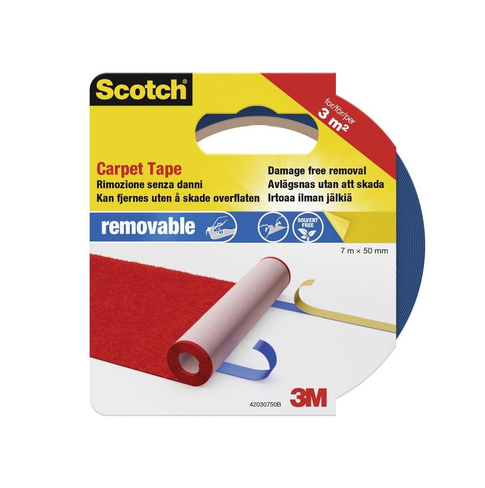 Scotch 42030750 – Removable Carpet to Floor Tape 50 mm x 7 m, Blue
