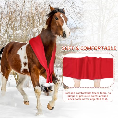 Image of Christmas Fleece Scarf for Horse, Red Santa Equestrian Decoration Holiday Xmas Parade