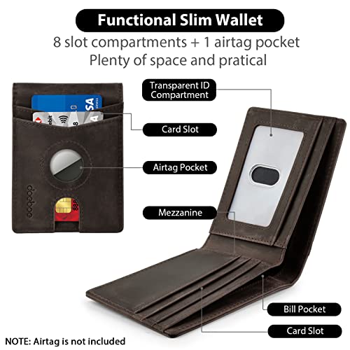 Image of doeboe Airtag Wallet Men, Wallet for Men with Airtag Holder, Genuine Leather Credit Card Wallet, Bifold Slim Wallet for Air Tag GPS Tracker, RFID Minimalist Front Pocket Wallet [No Airtags]