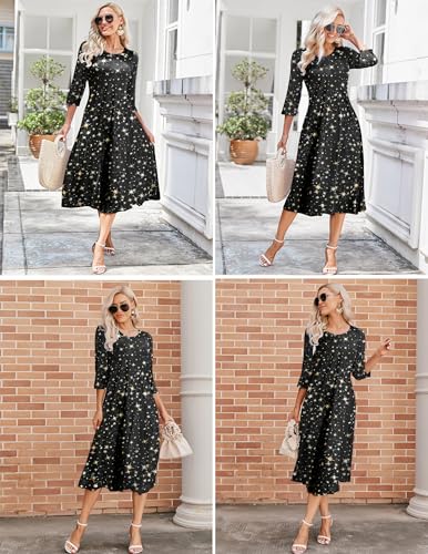 Image of HOTOUCH Women's 3 /4 Sleeve A-line and Flare Midi Long Dress