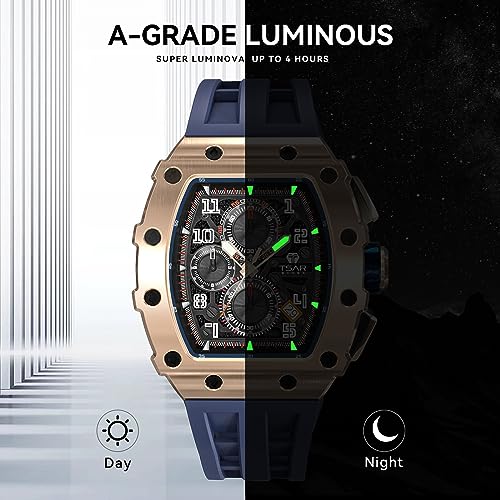 Image of TSAR BOMBA Men's Luxury Quartz Watch, Luminous Dial 5ATM Water Resistance Silicone Strap Men's Wristwatch Ideal Gift for Men