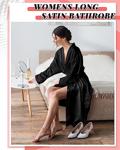 Xtinmee 12 Pcs Women's Long Satin Robes Full Length Sleepwear Silky Bath Robe Kimono Dressing Gown for Wedding Birthday Party4