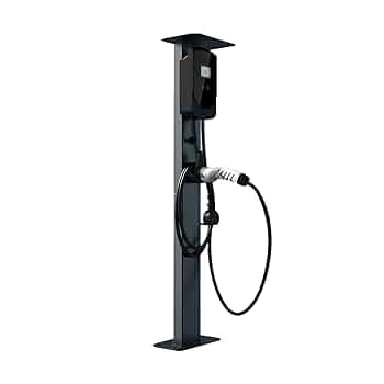 Outdoor Universal EV Charger Pedestal Charging Lever, Pedestal Mounted EV Charging Station, New Energy Vehicle Charging Pile Connector Charging Column, EV (Size:Charging Rod + Back Plate,Color:White