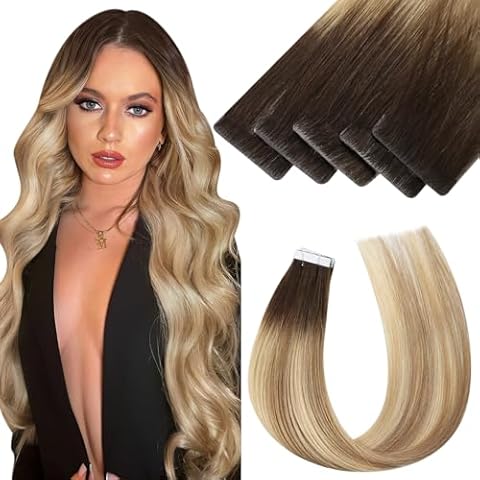 Moresoo Injection Tape in Hair Extensions Human Hair,Virgin Remy,#3/8/22 Brown to Chestnut Brown with Medium Blonde,18 Inch 5 Pcs 12.5G,Invisible Cover