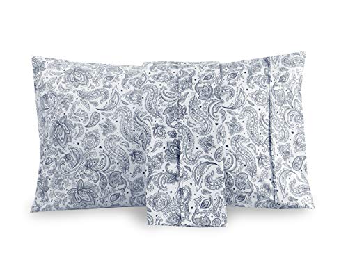 Elegant Comfort Luxury Ultra-Soft 2-Piece Pillowcase Set - 1500 Premium Hotel Quality Microfiber Double Brushed - Wrinkle Resistant, Standard/Queen, Paisley Pattern Navy Blue
