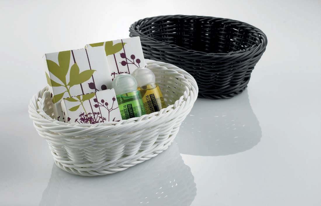 Cestino Vanity Ovale per Linea Cortesia Hotel Bianco e Nero rigido - 16x13x6 cm - 1 pz Contenitore porta oggetti (Nero)