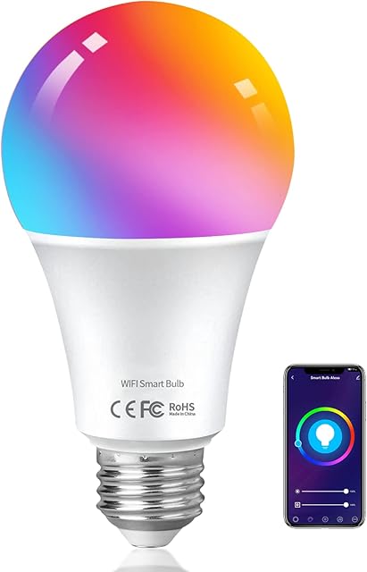 HUTAKUZE Alexa Smart Bulb WiFi Light Bulbs E27 Screw, 10W 1000LM, App or Voice Control, 90W Dimmable White and RGBCW Colour Changing Light Bulb, Works with Alexa, Google Home, No Hub Required, 1 Pack