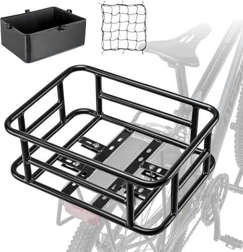 CXWXC Panier de vélo arrière avec filet cargo et doublure - Charge maximale : 30 kg - Volume : 10 l - Panier de vélo pour vélo, vélo électrique