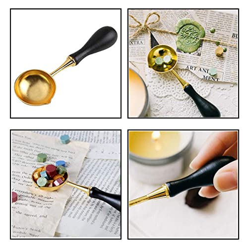 Wachssiegelwärmer,Wachssiegelwärmer Schmelzset,Holz Wachsheiztopf mit Schmelzlöffel,Siegelwachs Schmelzofen Feuerlackversiegelung für Stempelversiegelung Geschenkverpackung Private Envelop(Schwarz)