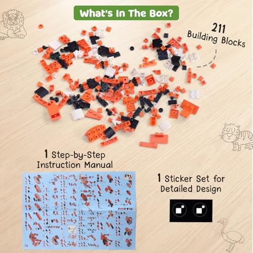 Image of Intelliskills Think Blocks: 3-in-1 Aquatic Animals 118 Piece Set,Shark, Squid&Seahorse, Model Building Kit for Kids,STEM Construction Set for Toddlers,Assemble&Play Game,Activity&Gifting Toy (Orange)
