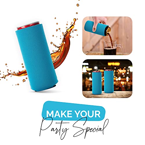 Image of Slim Can Cooler Sleeve 12 Pack - Blank Neoprene Insulated Can Coolers for 12 oz Skinny Beer & Soda Cans - Sublimation Ready Drink Sleeves for Heat Press, Custom Printing & Party Favors (Sky Blue)