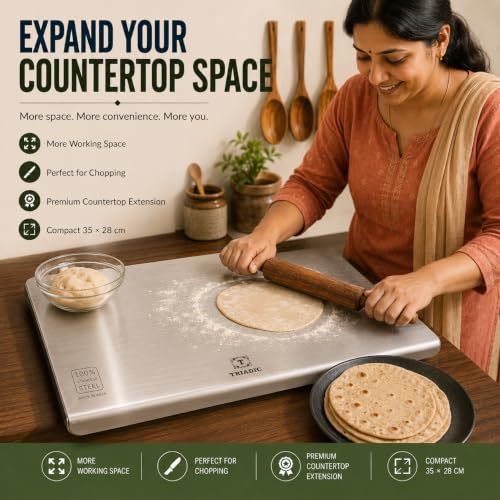 Image of Triadic Stainless Steel Chopping Board | Food Grade SS Cutting Board | Double Sided | Non-Porous | Odor Resistant | Dishwasher Safe | Heavy Duty I Kitchen Cutting Board