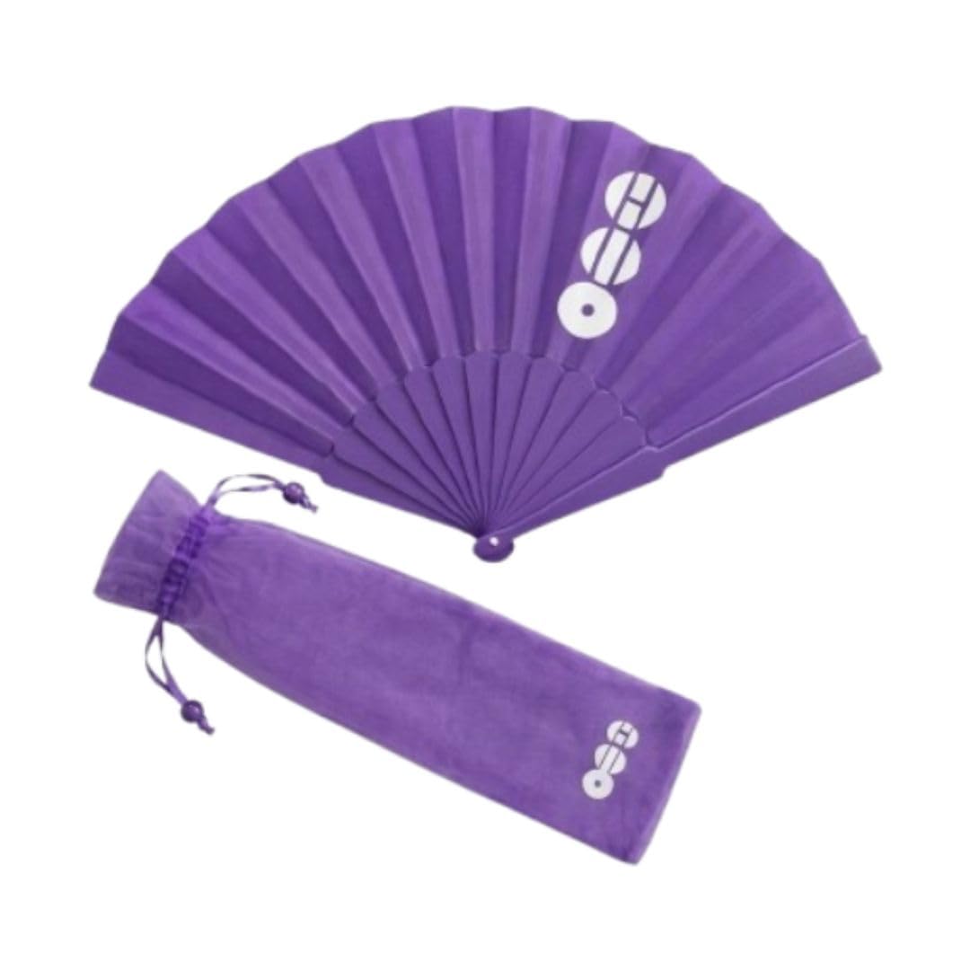 Abanico Plegable de Mano Arirang Morado con Funda de Organza - Diseño Minimalista - Accesorio Coreano para Conciertos, Festivales y Coleccionistas
