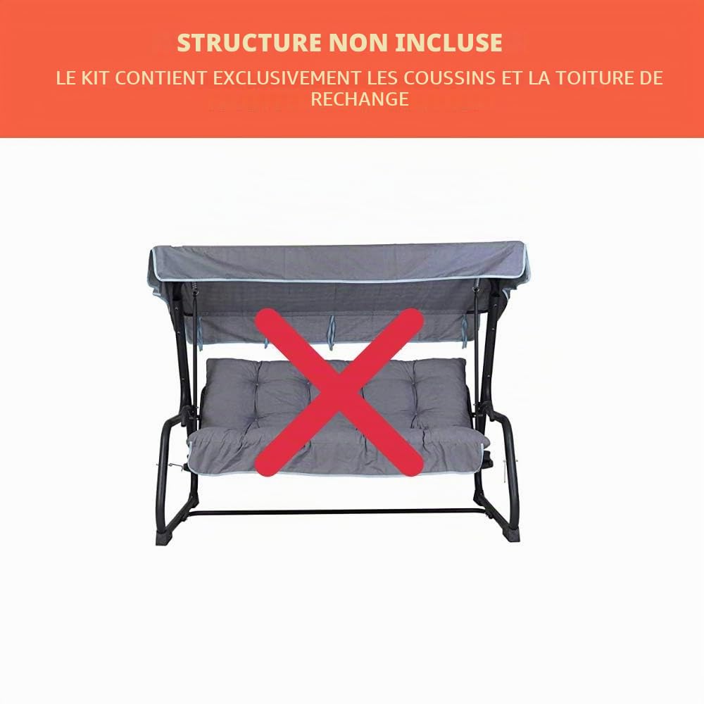 TECNOWEB - Lot de Coussins pour balancelle 3 Places avec pièce de Rechange Assortie pour Le Toit Assortie, 100% fabriqué en Italie, idéal pour l'extérieur (Jardin et Cours), Cadre Non Inclus
