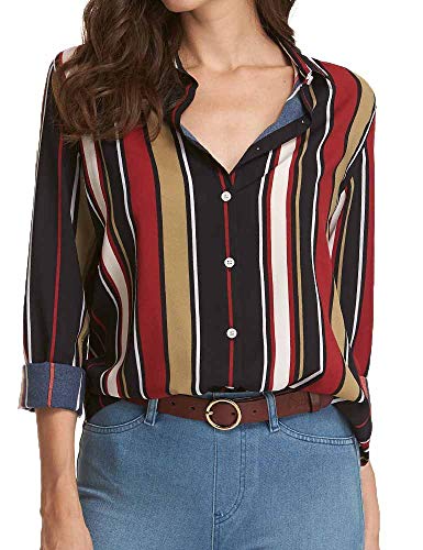 Ruisin Blouses for Women Business Casual Button Down Dress Shirts 3/4 Sleeve for Work Chambray Tunics Button up Red Khaki White Black 03 L