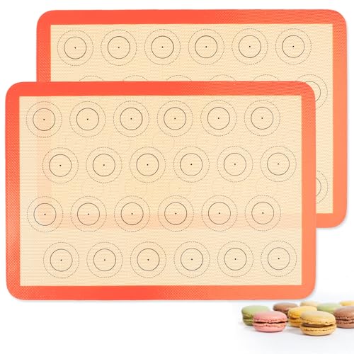 Amyone Macaron Silicone Baking Mat, 2 Pcs Half Sheet Silicone Mats For Baking, Non-Stick Silicone Cookie Sheet Liners For 13 X 18 Sheet Pan For Macaron/Cookie/Bread/Pastry cover
