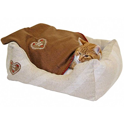 Kerbl Pet Kuschelbett Love You, beige 47x37x17cm / 50x40cm
